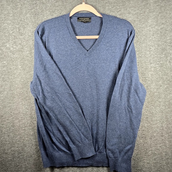 Banana Republic Luxe Sweater Collection Men L Blue Heather Pullover Sweater‎ - Picture 1 of 9